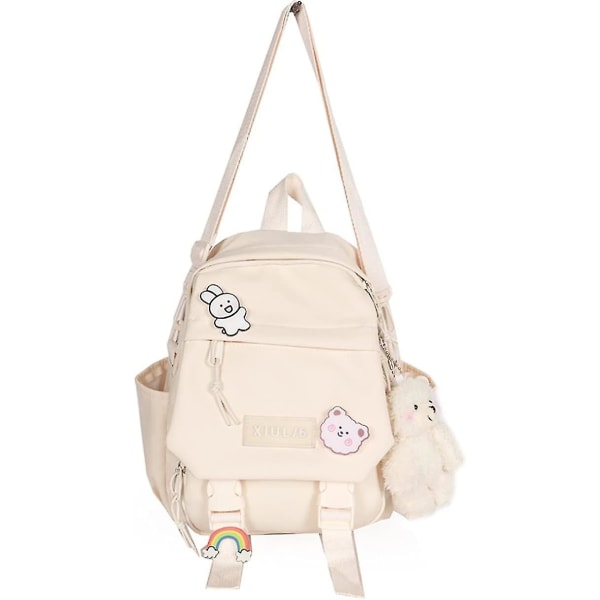 Söta miniryggsäckar med tillbehör Estetisk miniryggsäck för tonåringar Kawaii liten ryggsäck (vit, med tillbehör) feng