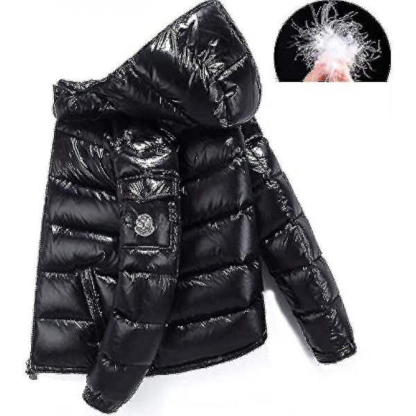 Glänsande dunjacka herr vinterjacka ståkrage knythuva dunjacka-3 Black L