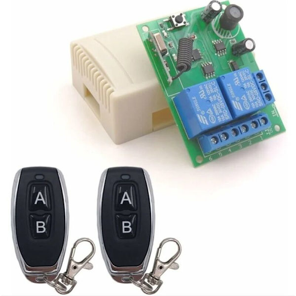 {YM}Secure Remote Control Switch DC 12V Wireless 433MHz RF 10A Relay Receiver with 2 Transmitters, for Motor, Light, Gate Door, DIY Controller