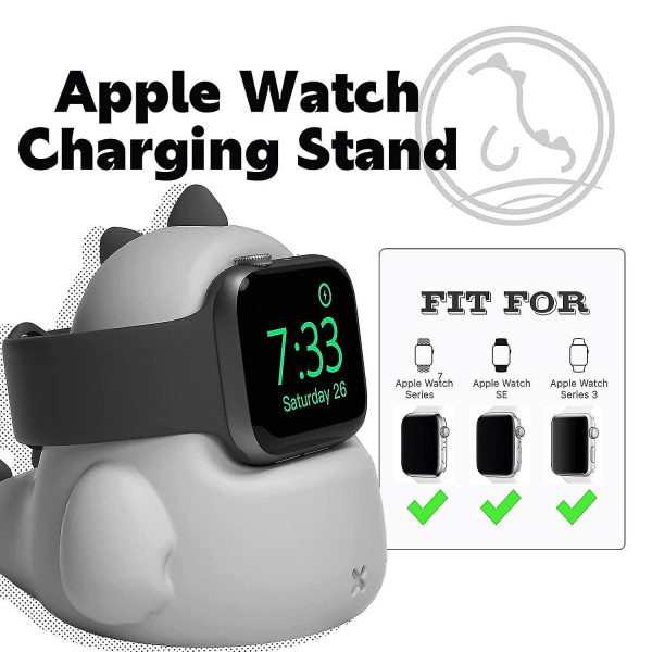 -laddarställ kompatibelt med Apple Watch Series 7/6/se/5/4/3/2/1, Dinosaur Iwatch Laddningsdocka grey