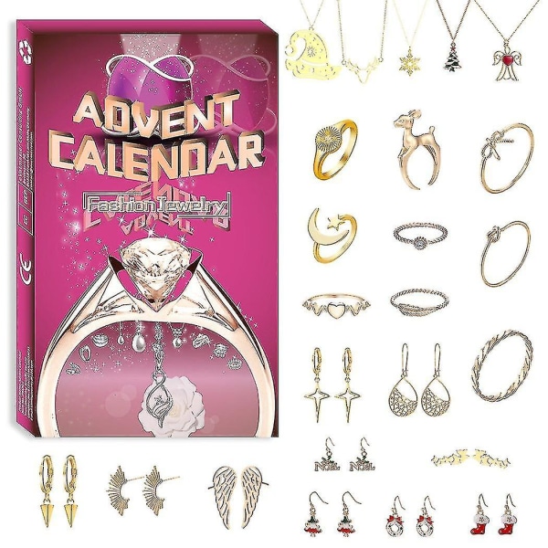 Halsband Jul Countdown Calendar 24st Ring Halsband Örhängen Advent Countdown Kalender Set för tjejer barn 1