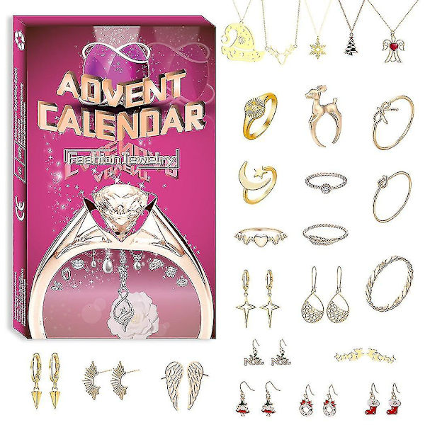 Halsband Jul Nedräkningskalender 24st Ring Halsband Örhängen Advent Nedräkningskalender Julklappsset För Flickor Barn 4