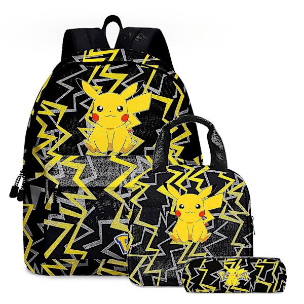 Pokémon Ryggsäck Skolväska Skolpresent Anime Mönster Ryggsäck Pikachu Tredelat Set