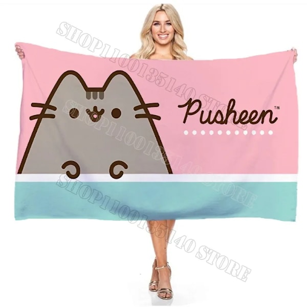 Söt Pusheen Katt Badrock Barn Vuxen Badhanddukar Tecknad Vinter Varm Badrum Badhanddukar Anime Tryck Badrock Badhandduk-2 Bath Towel-2 140x70cm