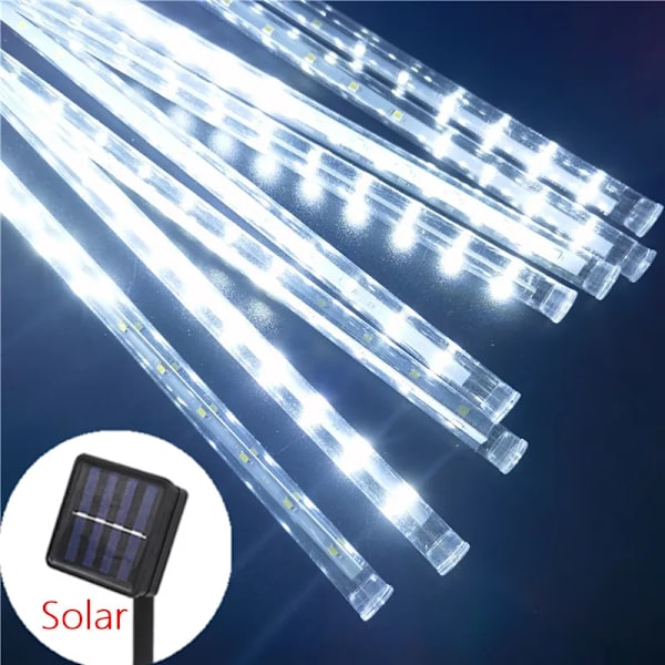 Solar LED Meteorregn Lys Ferie Lyslenke Vanntett Eventyrhagedekor Utendørs Led Gatelys Garland Juledekorasjon 50cm Solar - White