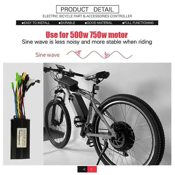 36V 48V 26A 500/750W E-Bike Børsteløs Controller Sm Tre Tilstande Black