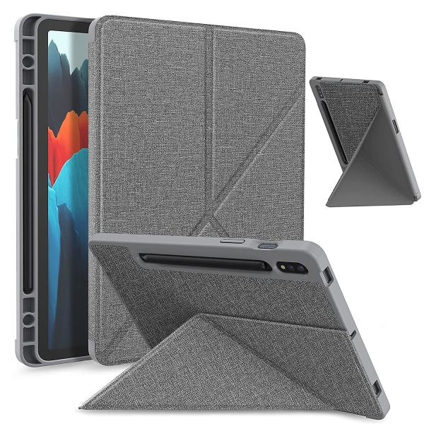 För Samsung Galaxy Tab S7 Plus S7 Fe 12,4 tums case med pennhållare Multi - vikbar stativbok för Galaxy Tab S8 Plus S8+ BXJG Gray Tab S7 FE 12.4 inch