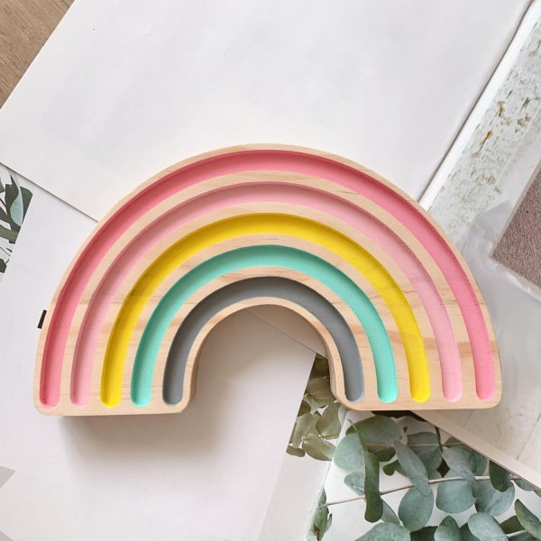 Wood Grain Rainbow Stacking Leksak Dekoration Bordsskiva Barnrum Matsal Rosa