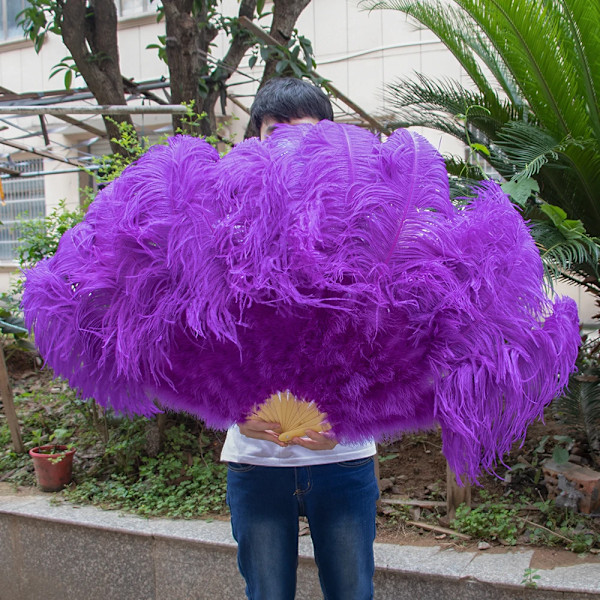 Læder pink strudsefjer vifte til håndfoldning fjer vifte performance danse vifter fest scene karneval show rekvisitter 60/100CM lilla purple 2pcs