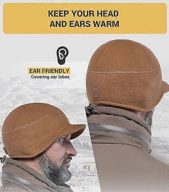 Fleece Vintermössa med Skärm - Herr - Öronlapp Brätte Skull Watch Cap Hatt Brown
