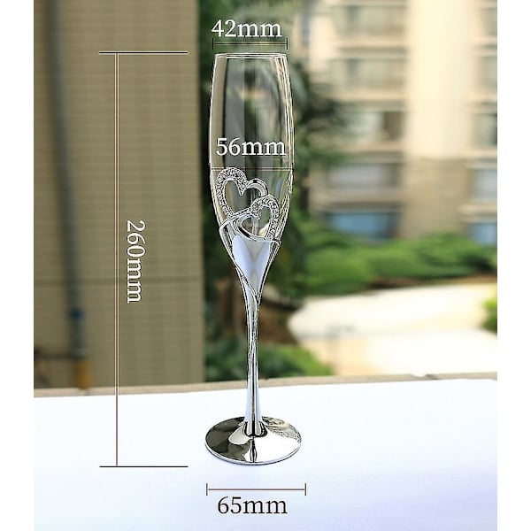 2 st 200 ml Bröllops Champagneglas Set Hjärtan Silver Toasting Flöjt Vinglas Bägare Party Älskare Jubileum Alla Hjärtans Dag Present