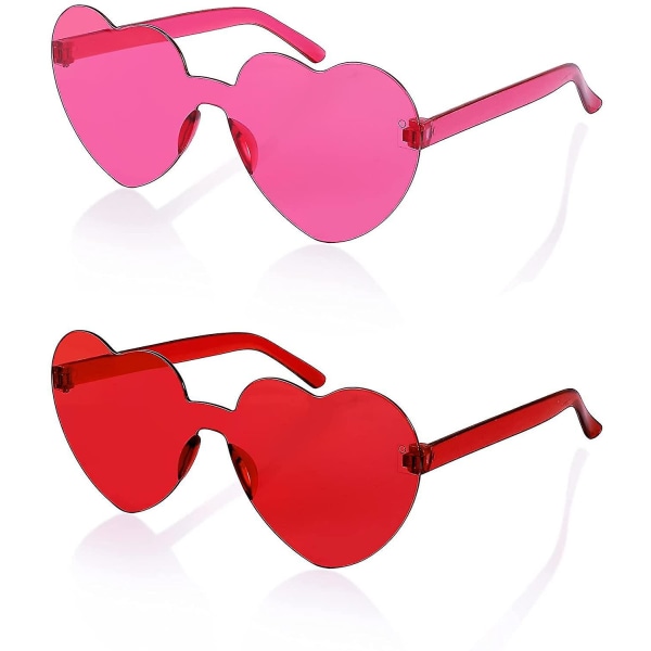 2-pack båglösa hjärtformade solglasögon kvinnor One Piece Transparenta trendiga kärleksglasögon Red- Rose Red