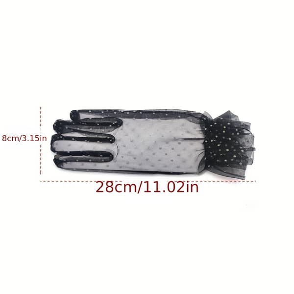 Par Gennemsigtige Sorte og Hvide Prikkede Mesh Handsker, Perfekte til Forår og Sommer, Ideelle til Klubber og Formelle Begivenheder. Black 1 Pair