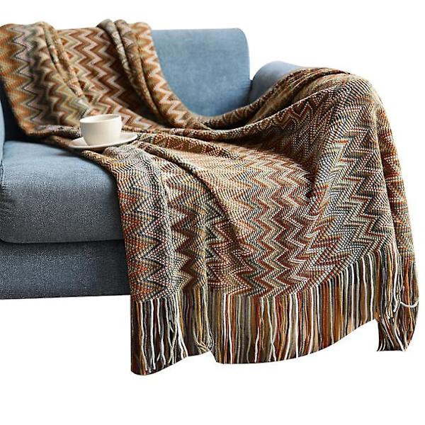 Tryckt Sofffilt Mjuk Sommar Stickad Filt Kontor Tupplur Luftkonditioneringsfilt brown 127*152cm