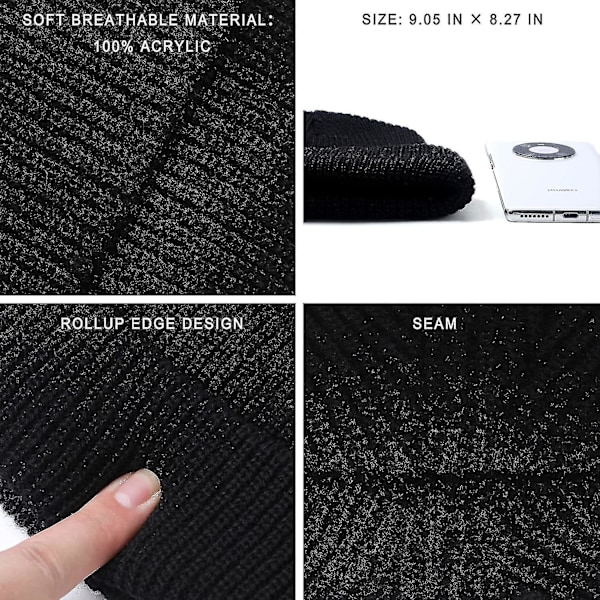 Mössa - Mössor för män och kvinnor, Unisex Uppvikt Enkel Stickad Skull Beanie, Svart