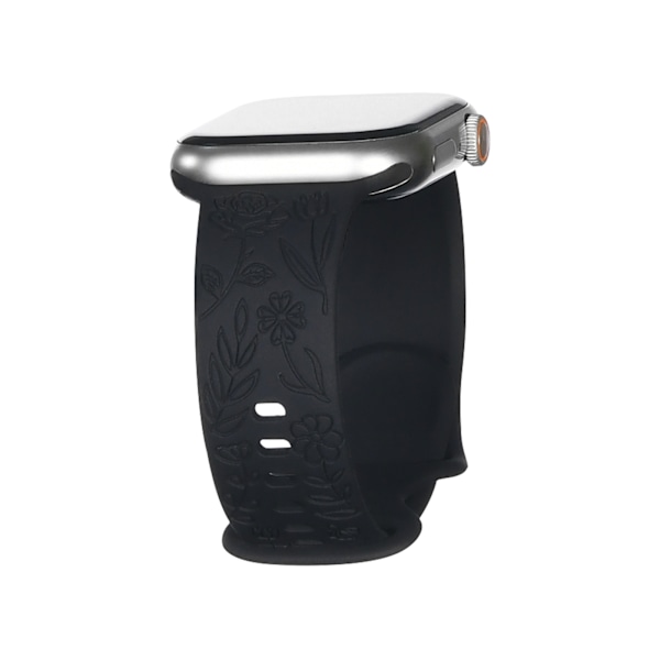 Armband till iWatch S9 876SE Apple Watch med präglad liten ros i silikon - svart Rose - black 38/40/41mm