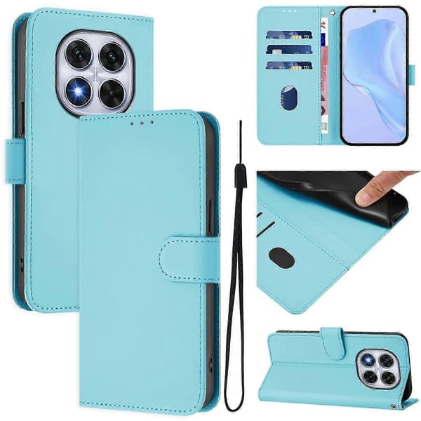 PU-deksel i solid farge for Redmi Note 14 Pro 5G / 14 Pro+ 5G Sky Blue