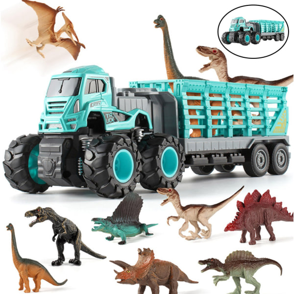 Dinosaurie transport lastbil par pojke flicka grön rygg mot rygg transport lastbil Light green