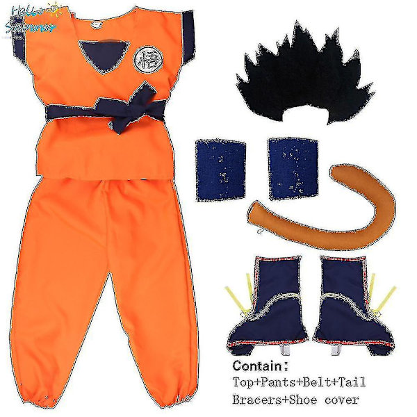 Jul Barn Vuxen Dräkter Son Goku Kostym Anime Superhjältar Jumpsuit Svart Hår Kostym Utklädnad 9pcs*Wu black 160 height150*160cm *Goku