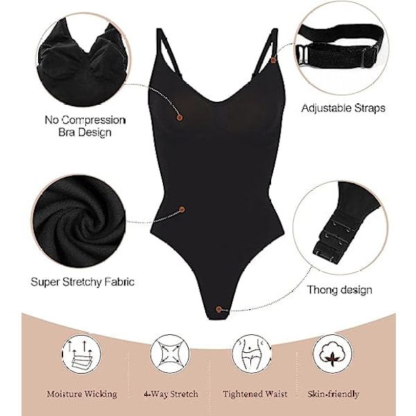 Body til kvinder, mavekontrol, sømløs formende trusse, body shaper tank top, sort, sort sort black XL