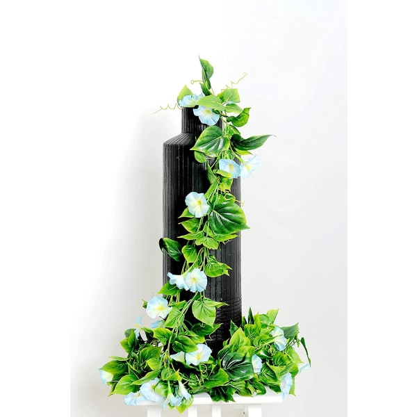 2 st konstgjorda blomstervinrankor med blomman för dagen, hängande växter, sidenkrans, falsk grön växt för hem, trädgård, vägg, staket, inomhus, utomhus, bröllop, födelsedagsdekoration Blue