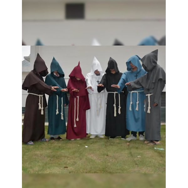 Unisex Voksen Middelalderlig Kåbe Kostume Munk Hætte Kåbe Kappe Friar Præst Troldmand Halloween Tunika Kostume 3stk