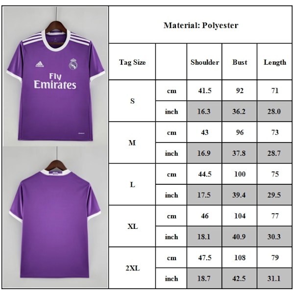 REAL MADRID 2016 - 2017 Udebane Retro Fodboldtrøje L