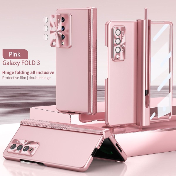 1st kompatibelt Samsung Galaxy Z Fold 4- case med S Pen-hållare & S Pen, skyddsfodral för case Elektroplåt pink