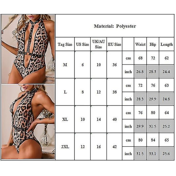 Kvinnor Underkläder Sexig Leopard Bodysuit Erotiska Nattkläder 2XL