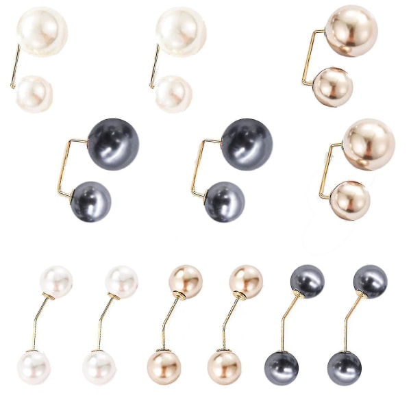 12 st Pärlbrosch Elegant dubbel konstgjord pärla säkerhetsnål 2 stilar tröja sjal säkerhetsklämma Fo