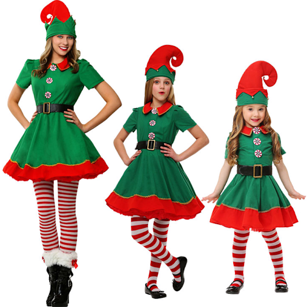 Tomtefar Vuxen Barn Tomtedräkt Hjälpreda Maskerad Kläder Familjefest Cosplay Flicka Girls 9-11 Years