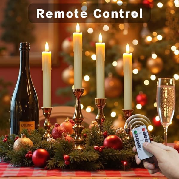 6-pack Battery Operated LED Taper Candles with Remote and Timer, Warm White Flickering Light A
