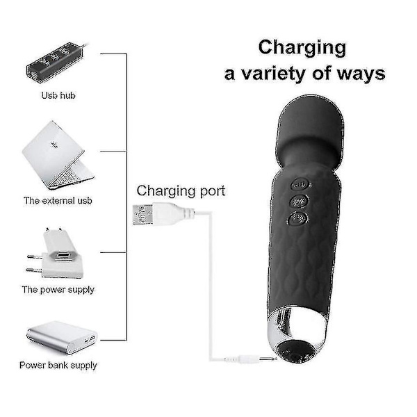 Hierontalaite, johdoton sähköhierontalaite 8 erittäin tehokkaalla nopeusalueella ja 20 pulssilla - USB ladattava (musta) feng