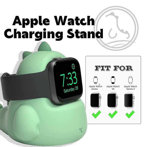 -laddarställ kompatibelt med Apple Watch Series 7/6/se/5/4/3/2/1, Dinosaur Iwatch Laddningsdocka green
