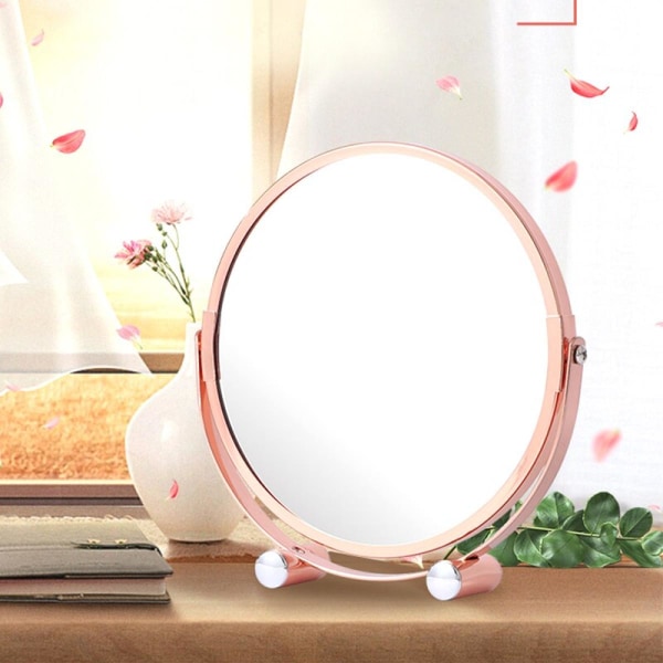 Skrivbordsförstoringsglas för badrum sminkspegel roséguld rund dubbelsidig sminkspegel sovrumsbord stående fri spegel
