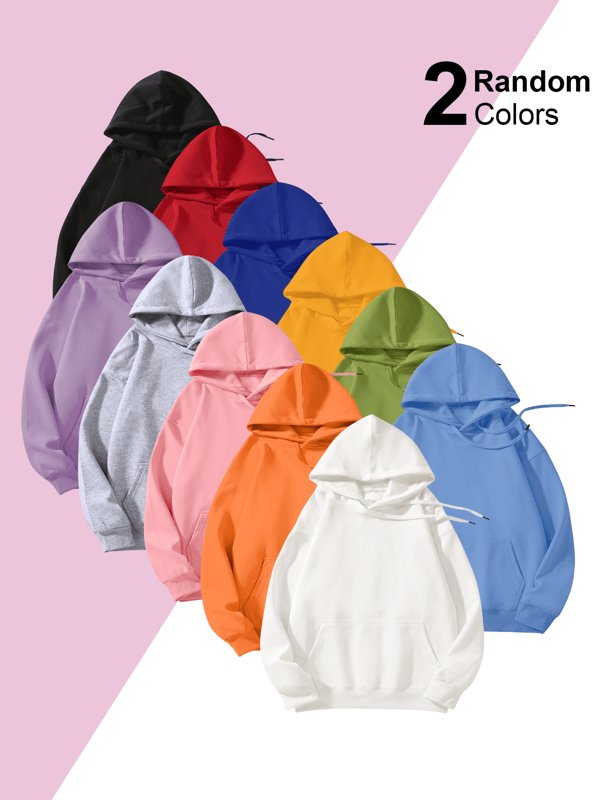 Tilfældig 2 stk. Hættetrøje til kvinder Langærmet pullover med lommer Mixed Color M