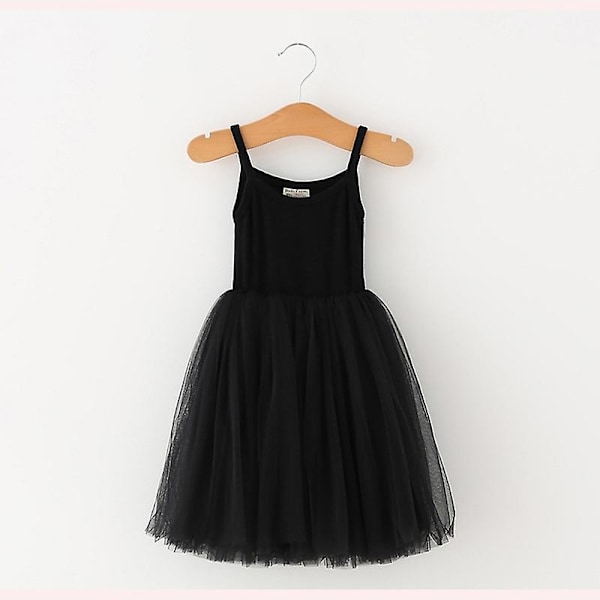 Flickor Sommarklänning Ärmlös 3 4 7 8 År Barn Casual Tutu Svart Black 7T