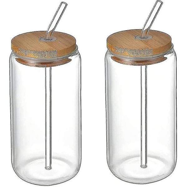 2st Dricksglas med bambulock, glas öl S Juiceglas S Hållbar Transparent S för drycker Isvatten (550 ml), glas dricka 550ml