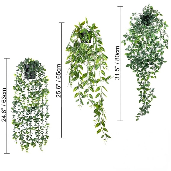 Konstgjorda vinväxter Hängande murgröna gröna löv trädgårdsdekoration girland druva utan kruka Falsk grönska växt Hemtillbehör Eucalyptus green without pot