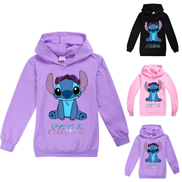 Lilo & Stitch-hoodies för barn, tröja med tryck, sweatshirt, topp, lila purple 140cm