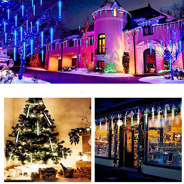 Solar LED Meteorregn Lys Ferie Lyslenke Vanntett Eventyrhagedekor Utendørs Led Gatelys Garland Juledekorasjon 50cm Solar - White