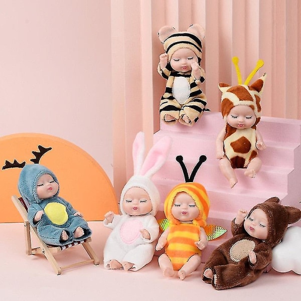 1 stycken Sleep Baby Doll Söt djur Baby Doll 3,5 tum Höjd Simulerad Reborn Baby för barnleksak med kläder