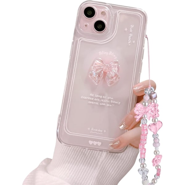 Kompatibel med iPhone Skal, Sött 3D Rosa Rosett Slim Transparent Estetisk Design Kvinnor Flickor Glitter Skyddande Mobilskal för iPhone 14 Plus
