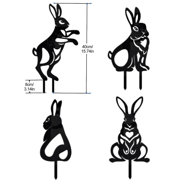 Påskhareskylt Stake Utomhus Trädgårdsdekoration Plugin Metall 40cm Svart Multifunktionskort Söt Hantverk Kanin style 2
