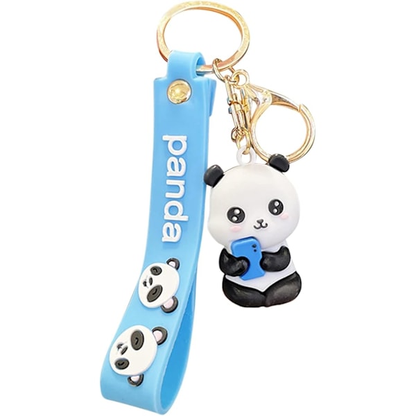 (Sininen) Söpö sarjakuva panda avaimenperä - Panda avaimenperä - Tyttölahja - PVC riipus mies - Auton avaimenperä