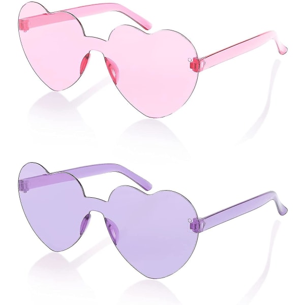 2-pack båglösa hjärtformade solglasögon kvinnor One Piece Transparenta trendiga kärleksglasögon Purple- Pink
