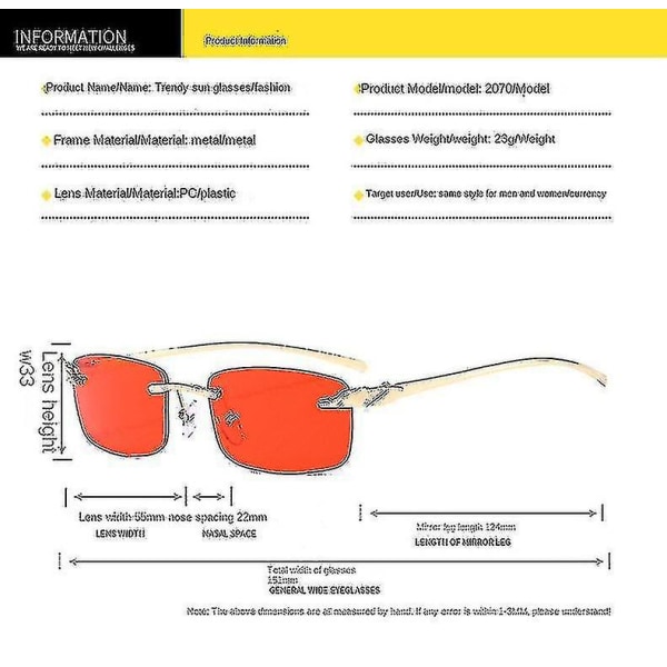 Solglasögon Kantlösa Solglasögon Herr Och Kvinnor Fash S Square Box Solglasögon C2 gold frame red film  lens