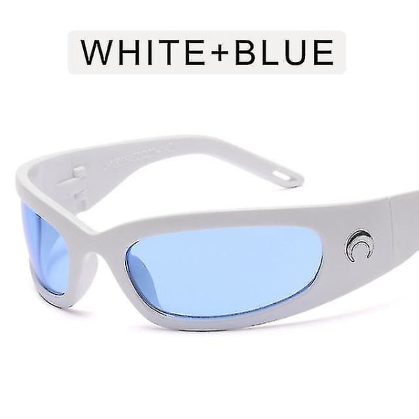 2022 New Moon rektangulära solglasögon för kvinnor Man Vintage Utomhuscykling Sport Hip Hop Punk Solglasögon Uv400 Trend Kvinna White-Blue