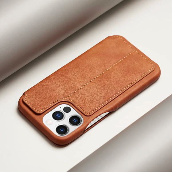 Luksus Tyndt Læder Etui Flip Cover til iPhone 15 Stand Magnetisk Coque Slots