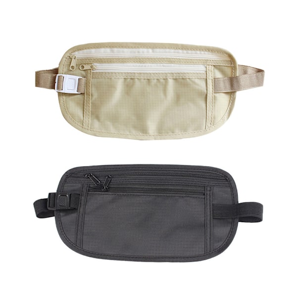 1 st Osynlig Rese Midjeväska för Pass Pengar Beige